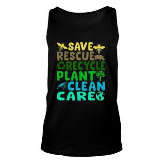 Save Bees Rescue Animals Recycle Plastic Earth Day Planet Unisex Tank Top | Mazezy