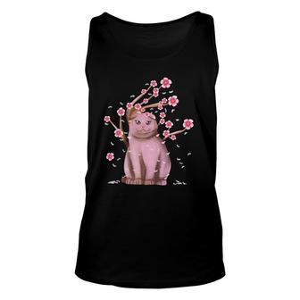Scottish Fold Cat Japanese Sakura Cherry Blossom Flower Unisex Tank Top | Mazezy