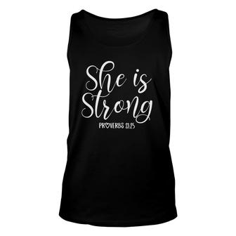 Womens She Is Strong Proverbs 31 25 Christian Scripture Tank Top | Mazezy DE