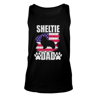 Sheltie Dad Dog Lover American Us Flag Unisex Tank Top | Mazezy