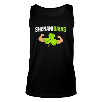 Shenanigains St Patrick's Day Workout Gym Gains Lift Unisex Tank Top | Mazezy