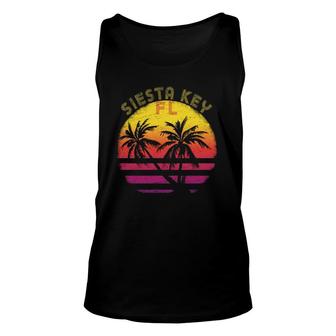 Siesta Key Florida Vintage Sunset Colors Palm Trees Unisex Tank Top | Mazezy