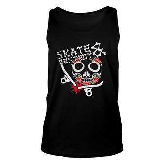 Skate & Destroy Skull And Flowers Unisex Tank Top | Mazezy