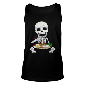 Womens Skeleton Halloween Ramen Noodles Jack O Lantern Japanese Tank Top | Mazezy