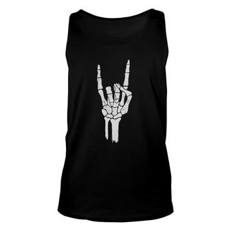 Skeleton Hand Devil Horns Rock Hand Gesture Unisex Tank Top | Mazezy
