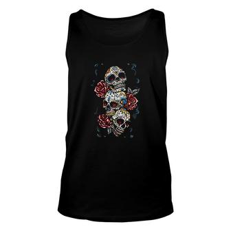 Skulls And Roses Day Of The Dead Unisex Tank Top | Mazezy