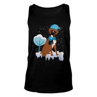 Womens Snowy Winter Animal Dog Cute Dog Owner Snowflake Boxer Tank Top | Mazezy