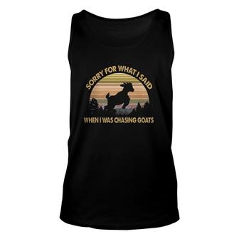 Sorry For What I Said When I Was Chasing Goats Silhouette Retro Goat Lover Tank Top | Mazezy