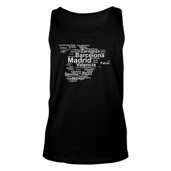 Spain Map Silhouette Towns Cities Madrid Travel Espana Unisex Tank Top | Mazezy