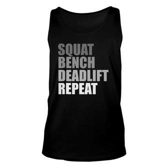 Squat Bench Deadlift Repeat Powerlifting Weightlifting Quote Tank Top | Mazezy
