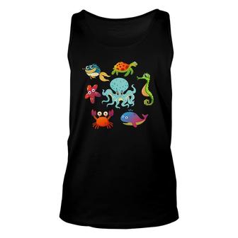 Starfish Crab Whale Octopus Sea Animals Print Toddlers Gift Unisex Tank Top | Mazezy