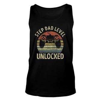 Step Dad Level Unlocked Gaming Video Game Dad Funny Gift Unisex Tank Top | Mazezy