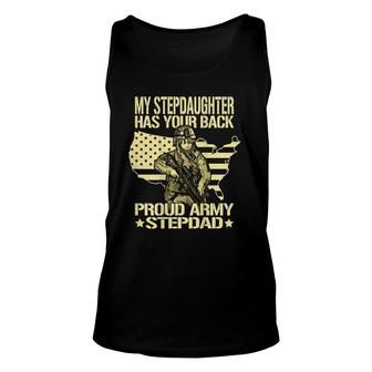 Mens My Stepdaughter Has Your Back Proud Army Stepdad Dad Tank Top | Mazezy