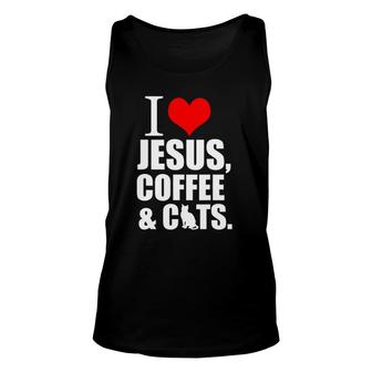 Storecastle I Love Jesus Christian Coffee And Cats Gift Unisex Tank Top | Mazezy