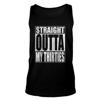 Straight Outta My Thirties 40Th Birthday Raglan Baseball Tee Tank Top | Mazezy