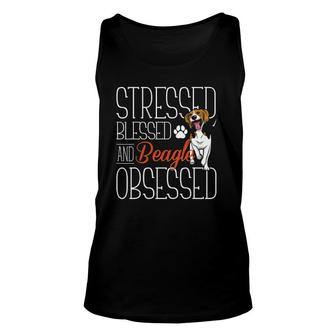 Stressed Blessed & Beagle Obsessed Beagle Dog Unisex Tank Top | Mazezy