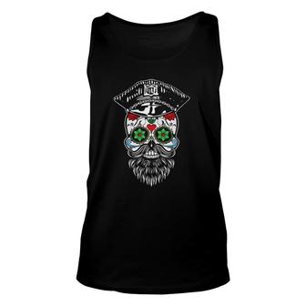 Sugar Skull Gay Daddy Bear & Biker Hat Leather Sugar Skull Unisex Tank Top | Mazezy