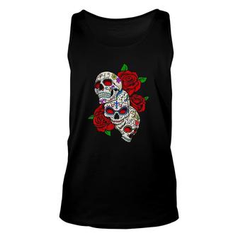 Sugar Skulls And Roses Day Of The Dead Unisex Tank Top - Thegiftio