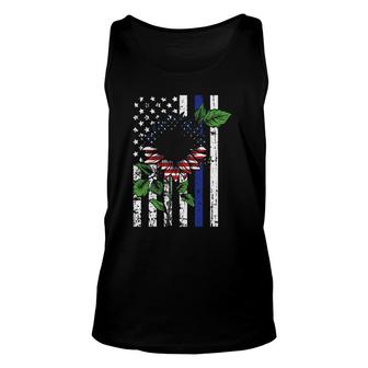 Sunflower American Flag 4Th Of July Blue Line Usa Police Unisex Tank Top | Mazezy