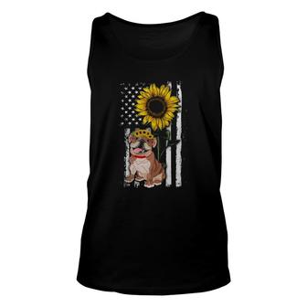 Sunflower American Flag Patriotic English Bulldog Dog Mom Dad Pet Lovers Tank Top | Mazezy DE
