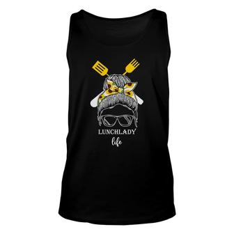Sunflower Lunch Lady Incredible Mom Gift For Mama Messy Hair Bun With Forks Unisex Tank Top - Thegiftio UK
