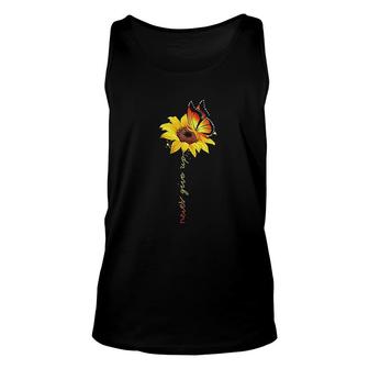 Sunflower Print Never Give Up Unisex Tank Top | Mazezy