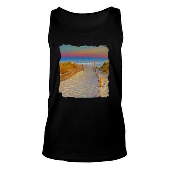 Sunset Sands Cape Cod Beach Unisex Tank Top | Mazezy