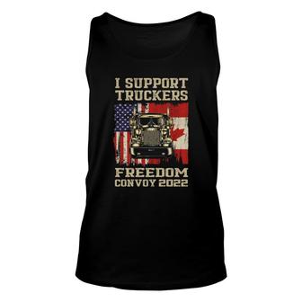 I Support Truckers Freedom Convoy 2022 American Canada Flags Tank Top | Mazezy