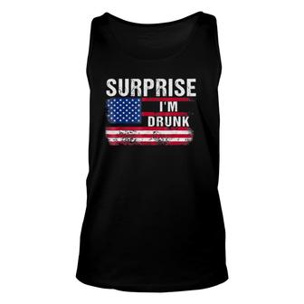 Surprise I'm Drunk Funny American Flag Drinking Unisex Tank Top | Mazezy
