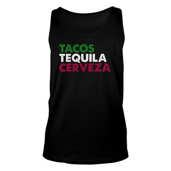 Tacos Tequila Cerveza Funny Taco Beer Lover Unisex Tank Top | Mazezy