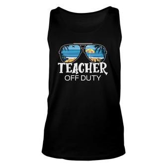 Womens Teacher Off Duty Sunglasses Palm Tree Beach Sunset V-Neck Tank Top | Mazezy
