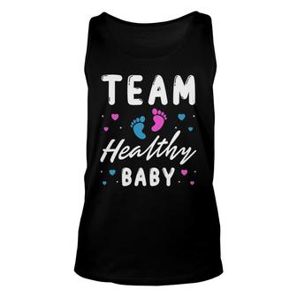 Team Healthy Baby Funny Gender Reveal Party Supplies Unisex Tank Top | Mazezy