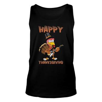 Tee S Happy Thanksgiving Turkey Guitar Musician Gift Unisex Tank Top | Mazezy
