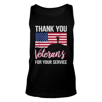 Thank You For Your Service Usa Flag Thank You Veterans Unisex Tank Top | Mazezy