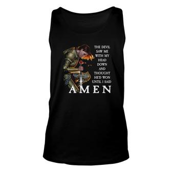 The Devil Saw Me With My Head Down Design On Back Unisex Tank Top | Mazezy