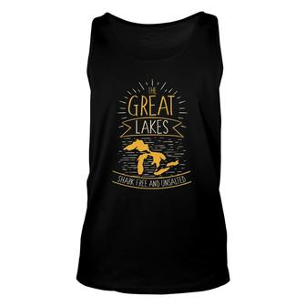 The Great Lakes Shark Free Unsalted Michigan Gift Unisex Tank Top | Mazezy DE