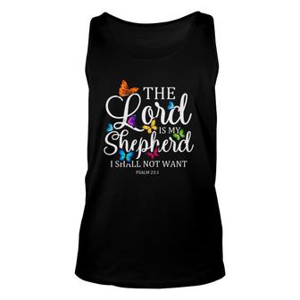 The Lord Is My Shepherd Butterfly Art Psalm 231 Religious Unisex Tank Top | Mazezy