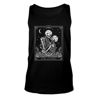 The Lovers Vintage Tarot Card Astrology Skull Horror Occult Unisex Tank Top | Mazezy