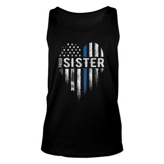 Thin Blue Line Heart Proud Sister Police Design On Back Unisex Tank Top | Mazezy