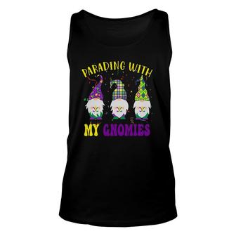 Three Gnomes Mardi Gras Parading With My Gnomies Unisex Tank Top | Mazezy