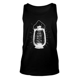 Thy Word Is A Lamp Unto My Feet - Psalm 119 - Hand Lettered Unisex Tank Top | Mazezy