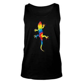 Tie Dye Gecko Rainbow Print Lizard Pet Hippie Peace Gift Unisex Tank Top | Mazezy