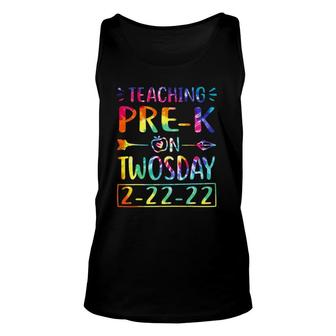 Tie Dye Teaching Pre-K On Twosday 2-22-22 Teacher Gifts Unisex Tank Top | Mazezy