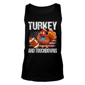Turkey And Touchdowns Thanksgiving Football Unisex Tank Top | Mazezy
