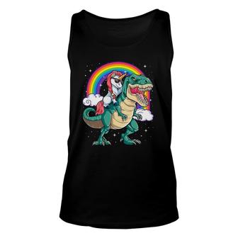 Unicorn Riding T Rex Dinosaur Lover Unicorn Idea Costume Unisex Tank Top | Mazezy