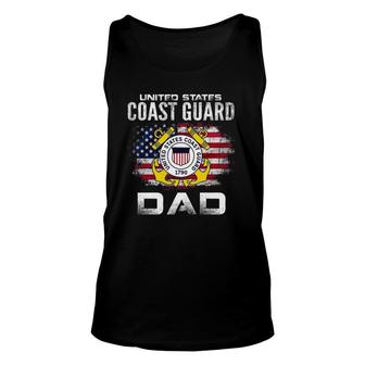 United States Coast Guard Dad With American Flag Gift Unisex Tank Top | Mazezy