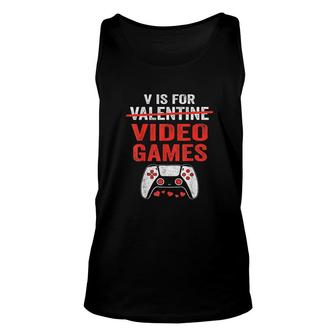 V Is For Video Games Funny Day Gamer Red Unisex Tank Top - Thegiftio UK