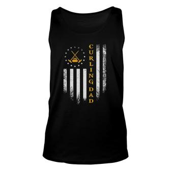 Vintage American Flag Proud Curling Dad Curler Silhouette Unisex Tank Top | Mazezy