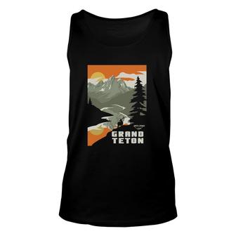 Vintage American Wyoming Grand Teton Travel Poster Gift Unisex Tank Top | Mazezy