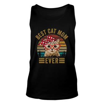 Vintage Best Cat Mom Ever Cat With Red Bandana Red Glasses Unisex Tank Top - Thegiftio UK